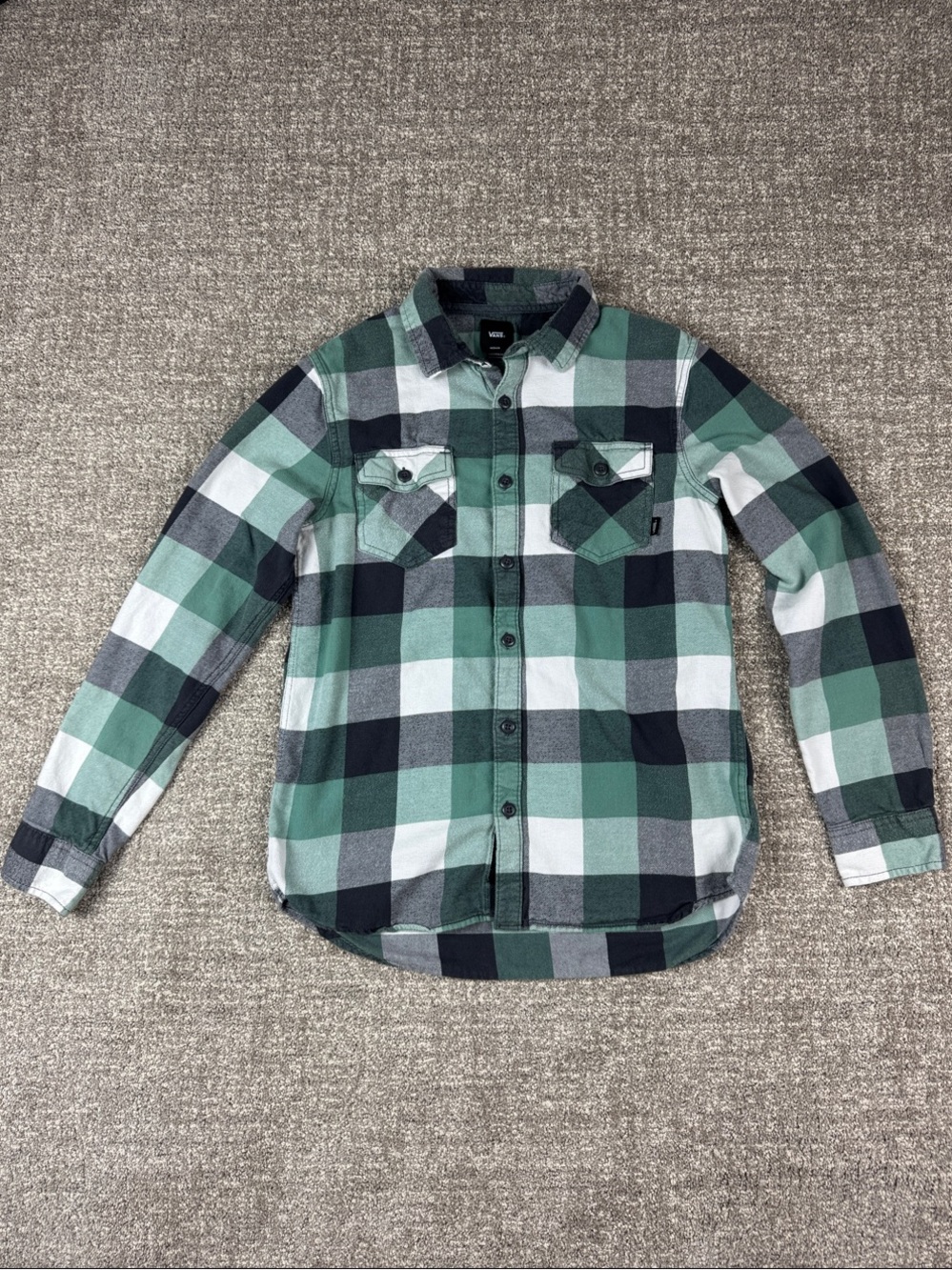 Vans Green and Black Plaid Button-Down Shirt